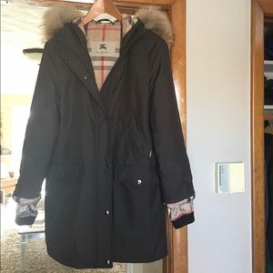 Womens Burberry Fur Hood Parka Coat